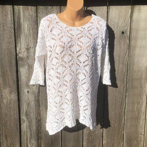 J. Jill Tunic Sweater Shark Bite Hem Open Knit PL